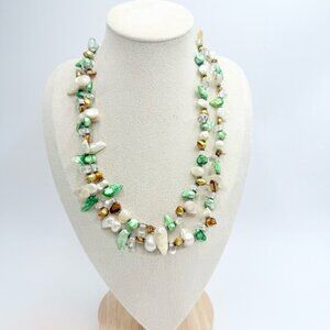 Vintage Green Abalone Shell Beaded Multi Strand Necklace